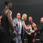 Oba Femi and Bron Breaker faceoff in the ring on Monday Night Raw.