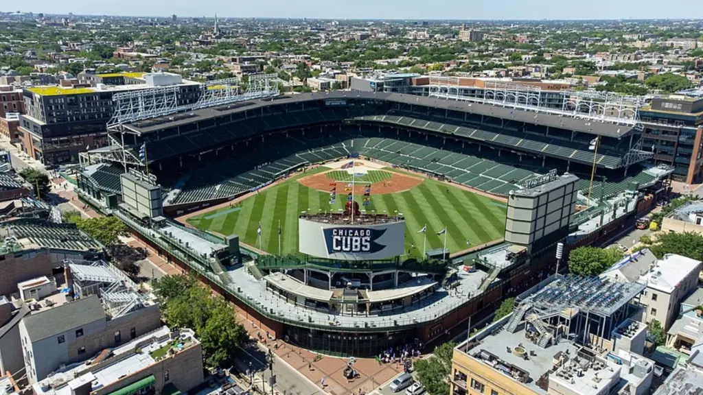 Wrigley Field in line with sign
