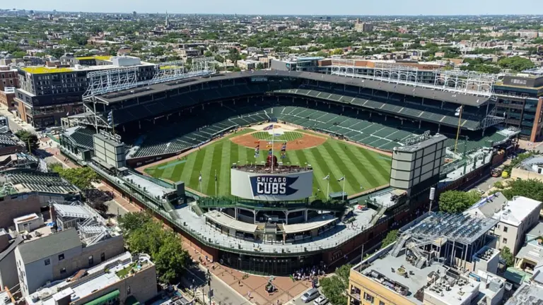 Wrigley Field in line with sign