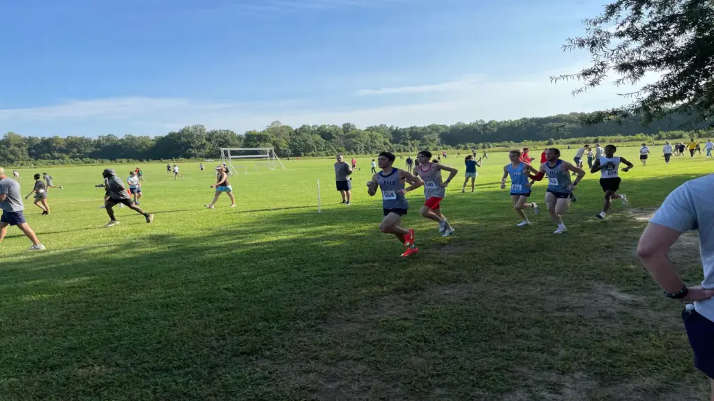 Catholic University runner Tim Sweeney battling in the pack September 5. 
