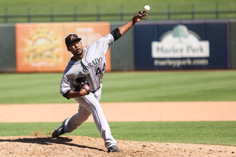Jayson Aquino pitches for the Salt River Rafters in an Arizona Fall League game, as Arizona Fall League rosters fill with top prospects