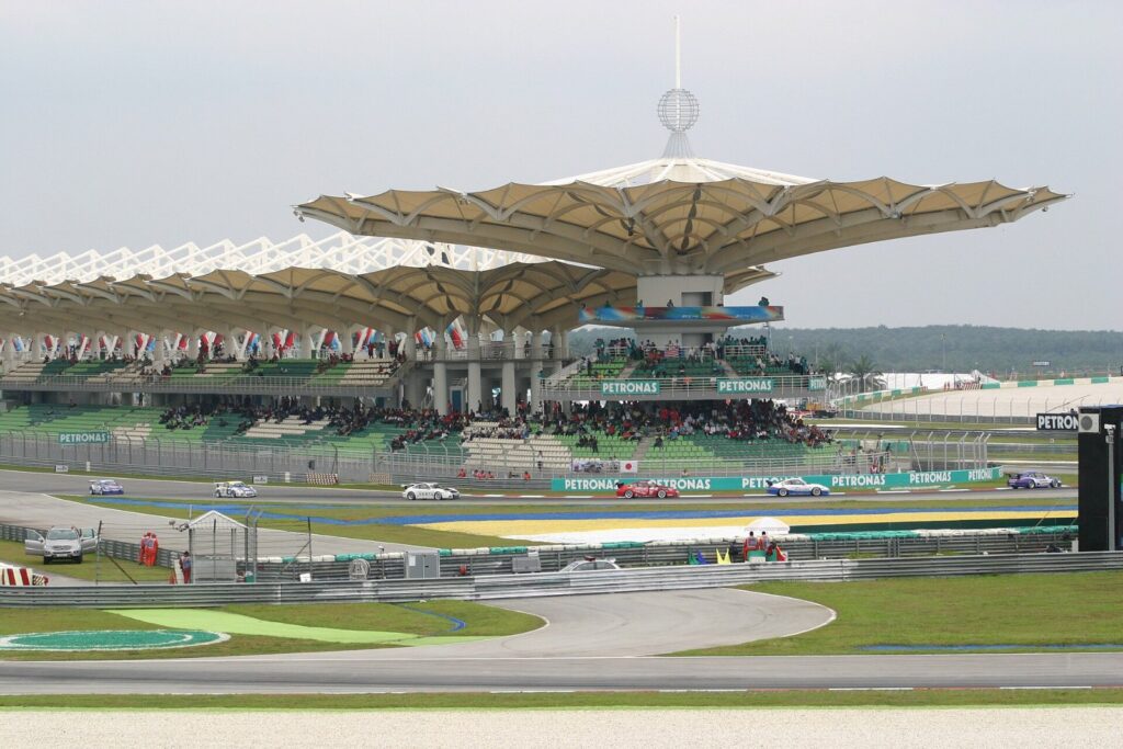Main grandstand at Sepang International Circuit, host of the Bahrain GP in Malaysia, photographed in 2006