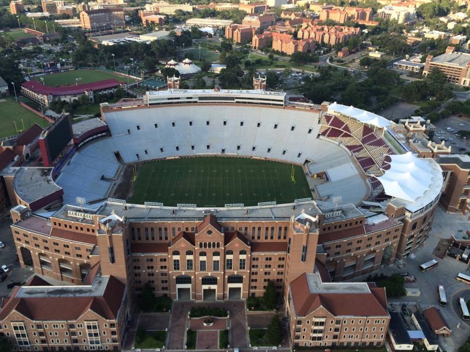 Aerial view of Doak Campbell Stadium, where Virginia vs Florida State will be played