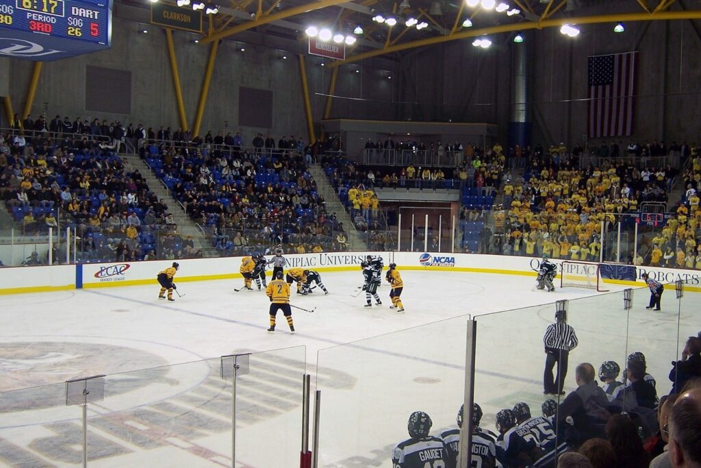 Quinnipiac hockey game action in 2007 at the Hamden, Conn., arena now known as M&T Bank Arena