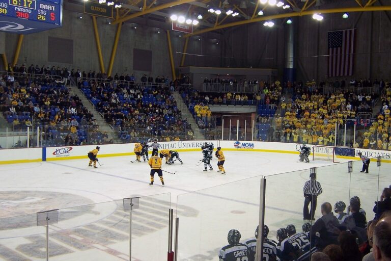 Quinnipiac hockey game action in 2007 at the Hamden, Conn., arena now known as M&T Bank Arena