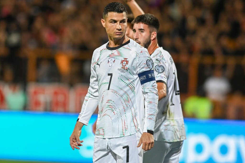 Ronaldo leaves Portugal camp: file photo of Cristiano Ronaldo in Portugal's white away kit at a September 2025 World Cup qualifier in Yerevan