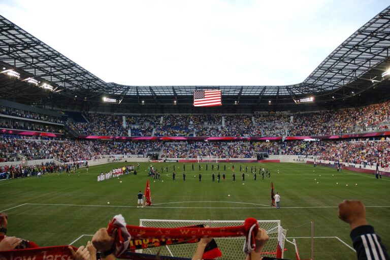St. Louis CITY SC played at Sports Illustrated Stadium, formerly Red Bull Arena, in Harrison, New Jersey, seen from behind the goal