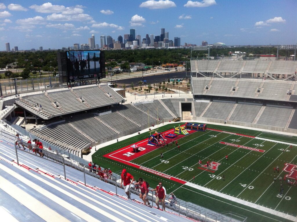 UCF vs Houston preview: Downtown Houston skyline seen from inside TDECU Stadium